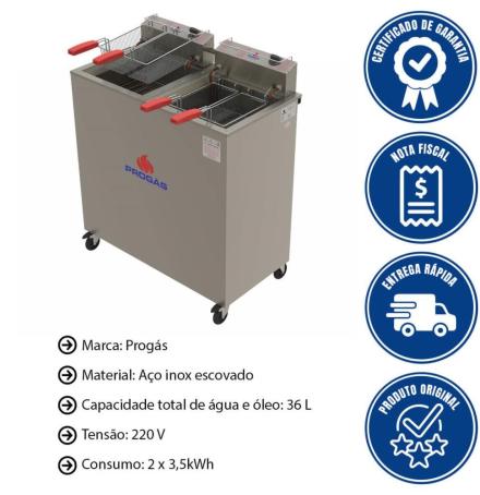 FRITADOR ÁGUA E ÓLEO PROGÁS PR-200E STYLE FRITADOR FRY FRITTER 220V 36L INOX 4 CESTOS P39421