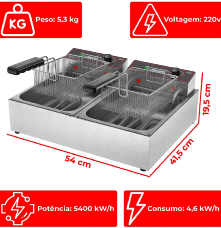 FRITADEIRA ELÉTRICA METALCUBAS FRCE 06 – 2 CUBAS DE ÓLEO 6 LITROS